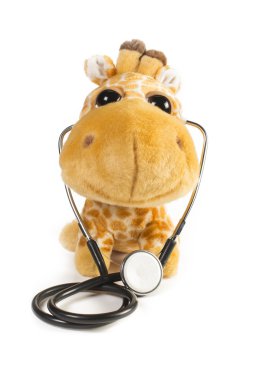 Plush toy giraffe smiling with stethoscope clipart