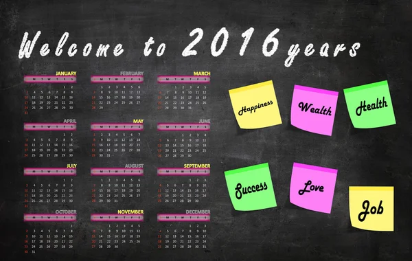 Calendar 2016 imprinted on blackboard Royalty Free Stock Photos