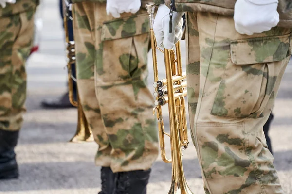 Askeri bandonun müzisyenleri müzik enstrümanları çalıyor.