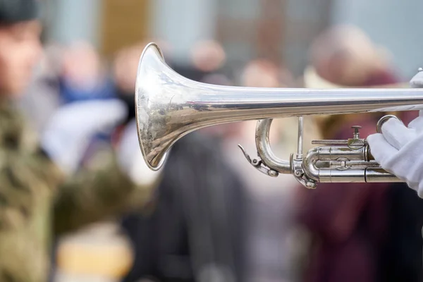 Askeri bandonun müzisyenleri müzik enstrümanları çalıyor.