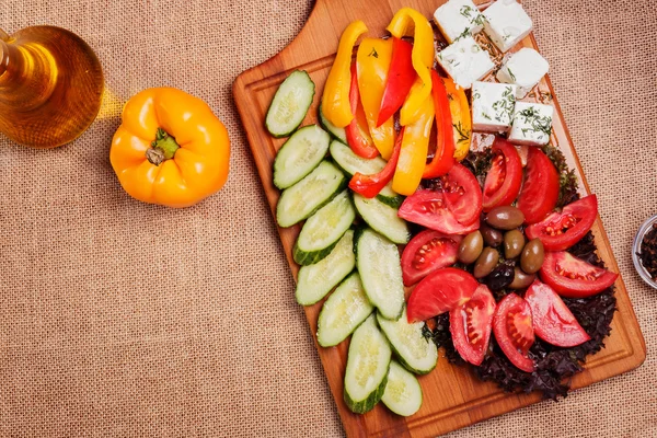 Rustic fresh Vegetables with Feta and olives — Stock Photo, Image