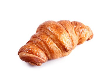 Çikolata ve reçel beyaz arka plan üzerinde izole ile lezzetli kruvasan. Pastanede hamur işleri ve ekmek