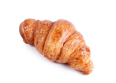 Çikolata ve reçel beyaz arka plan üzerinde izole ile lezzetli kruvasan. Pastanede hamur işleri ve ekmek