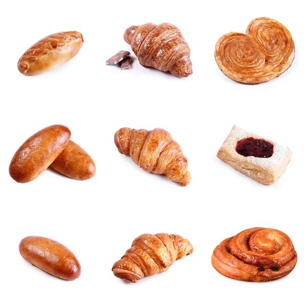 Ποικιλία αρτοσκευάσματα και αρτοποιείο που απομονώνονται σε λευκό φόντο — Φωτογραφία Αρχείου