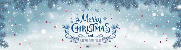 Текст Blue Christmas New Year Text Snow Xmas Тлі Фір — стоковий вектор