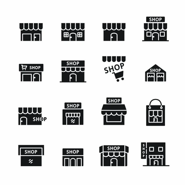 Negozio Edificio Icon Set Elementi Design — Vettoriale Stock