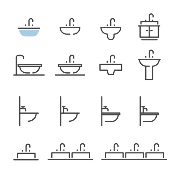 Sink Line Icon Set Design Element — Διανυσματικό Αρχείο