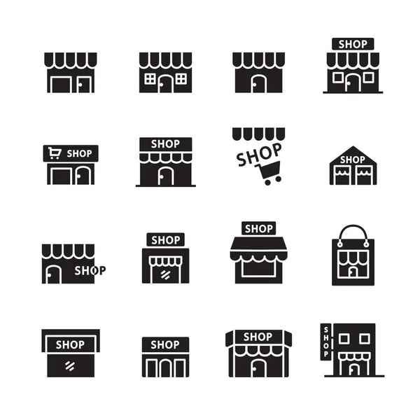 Winkelgebouw Icon Set Van Design Element — Stockvector