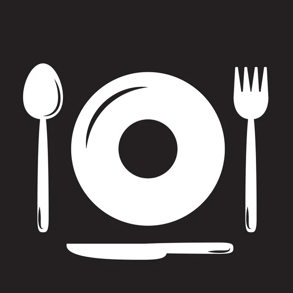 プレート、スプーン、フォーク、ナイフ (食べ物アイコン、食べ物のシンボル) — ストックベクタ
