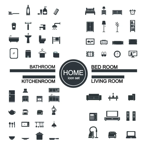 Oturma odası, yatak odası, mutfak, banyo Icon set