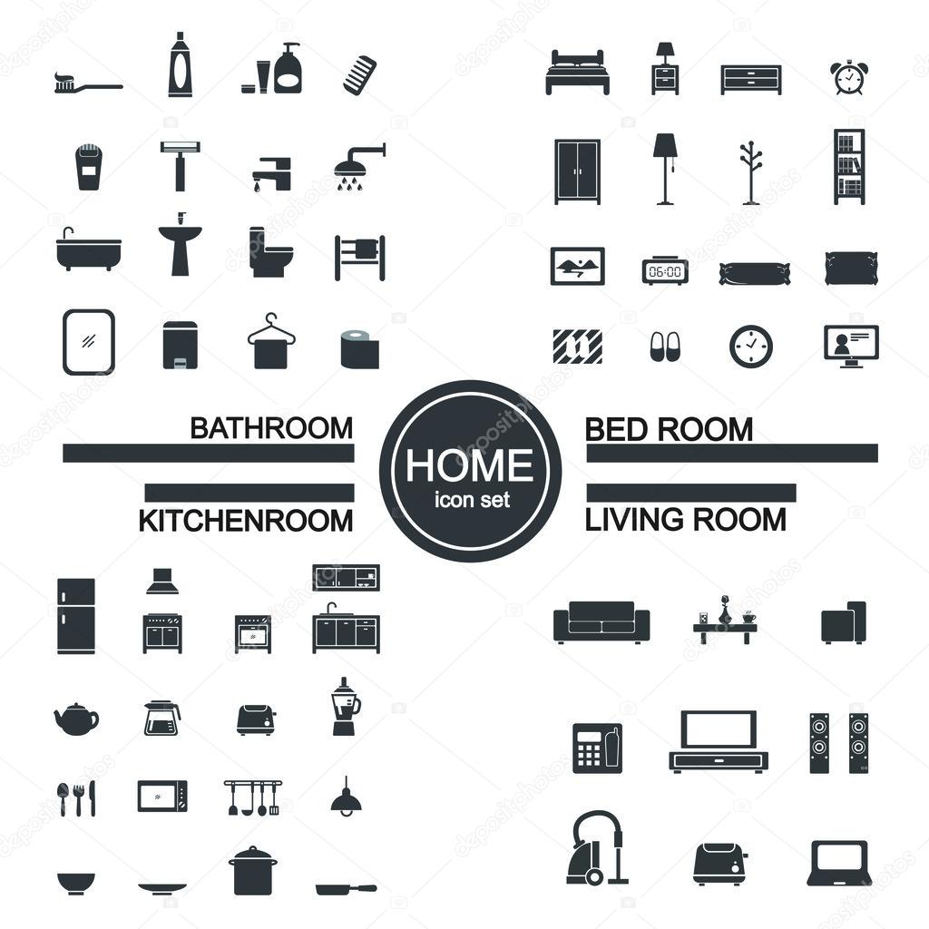 Living room , bedroom , kitchen, bathroom icon set