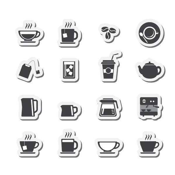 Set cangkir kopi dan ikon cangkir teh - Stok Vektor