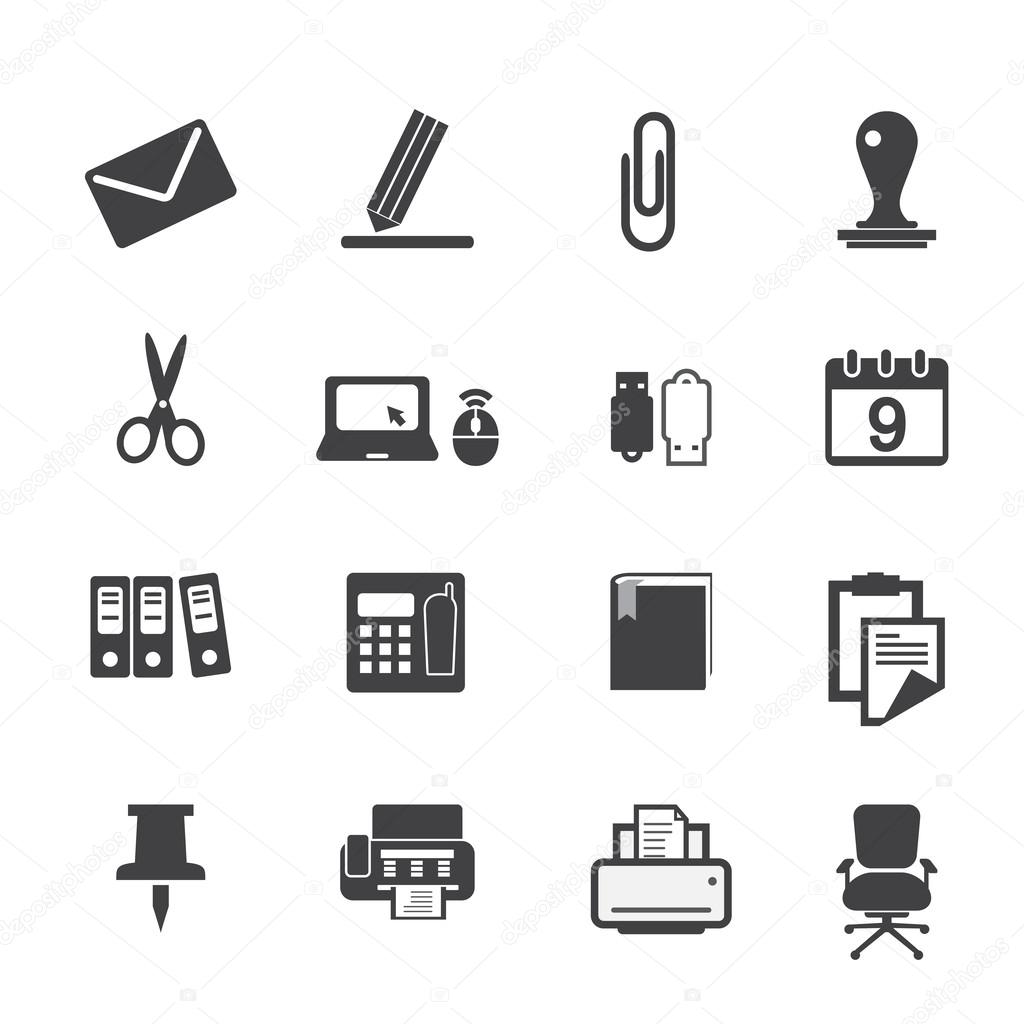 Office supplies icons set