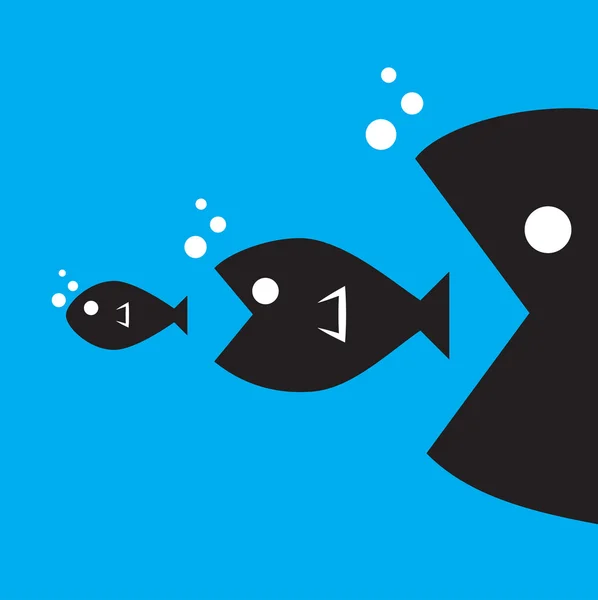 Les gros poissons mangent les petits poissons — Image vectorielle