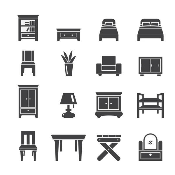 Set Vector Isolated Black Icon Vector Bed Office Chair Bedroom Stock