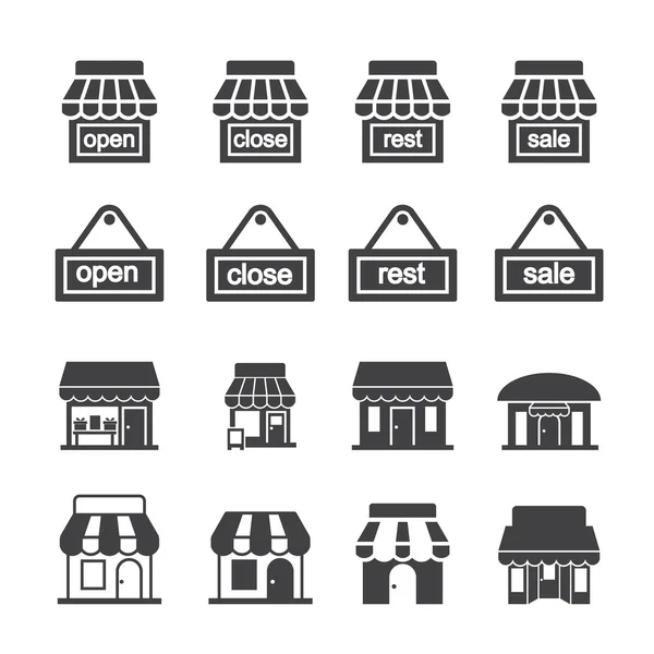 Tienda edificio icono conjunto — Vector de stock