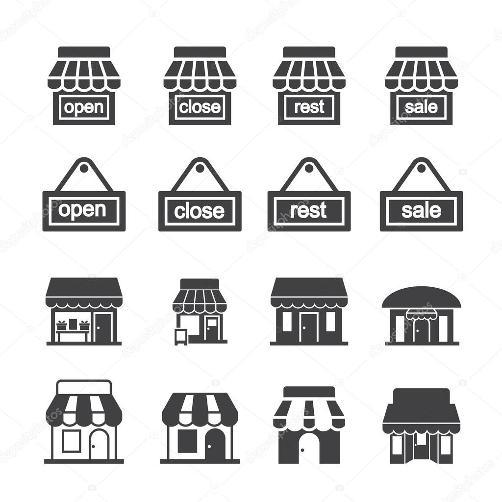 Shop building icon set