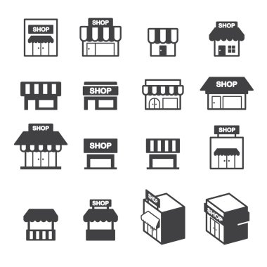 shop building icon set clipart