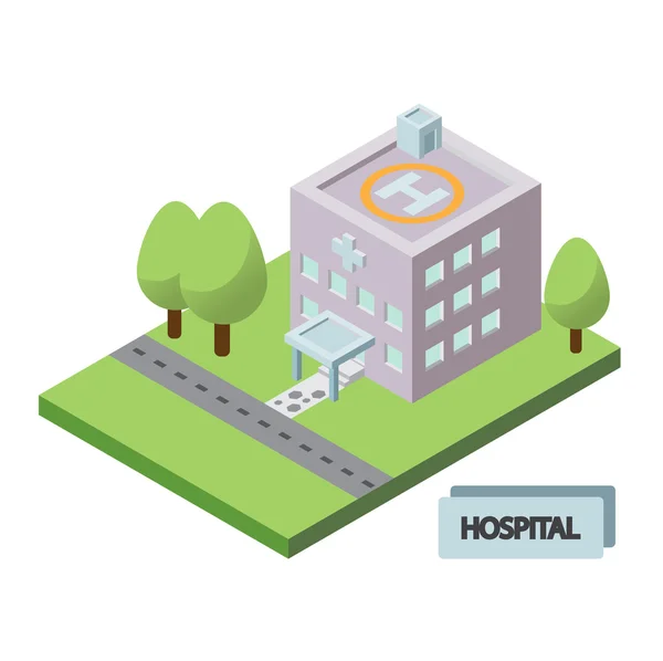 Icône isométrique du bâtiment de l'hôpital — Image vectorielle