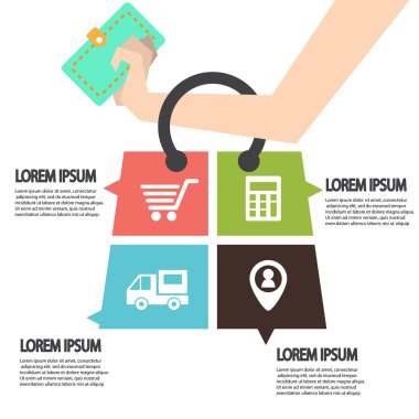 E-ticaret Infographic şablon bir çanta. Kavram çanta için ekleyin. S