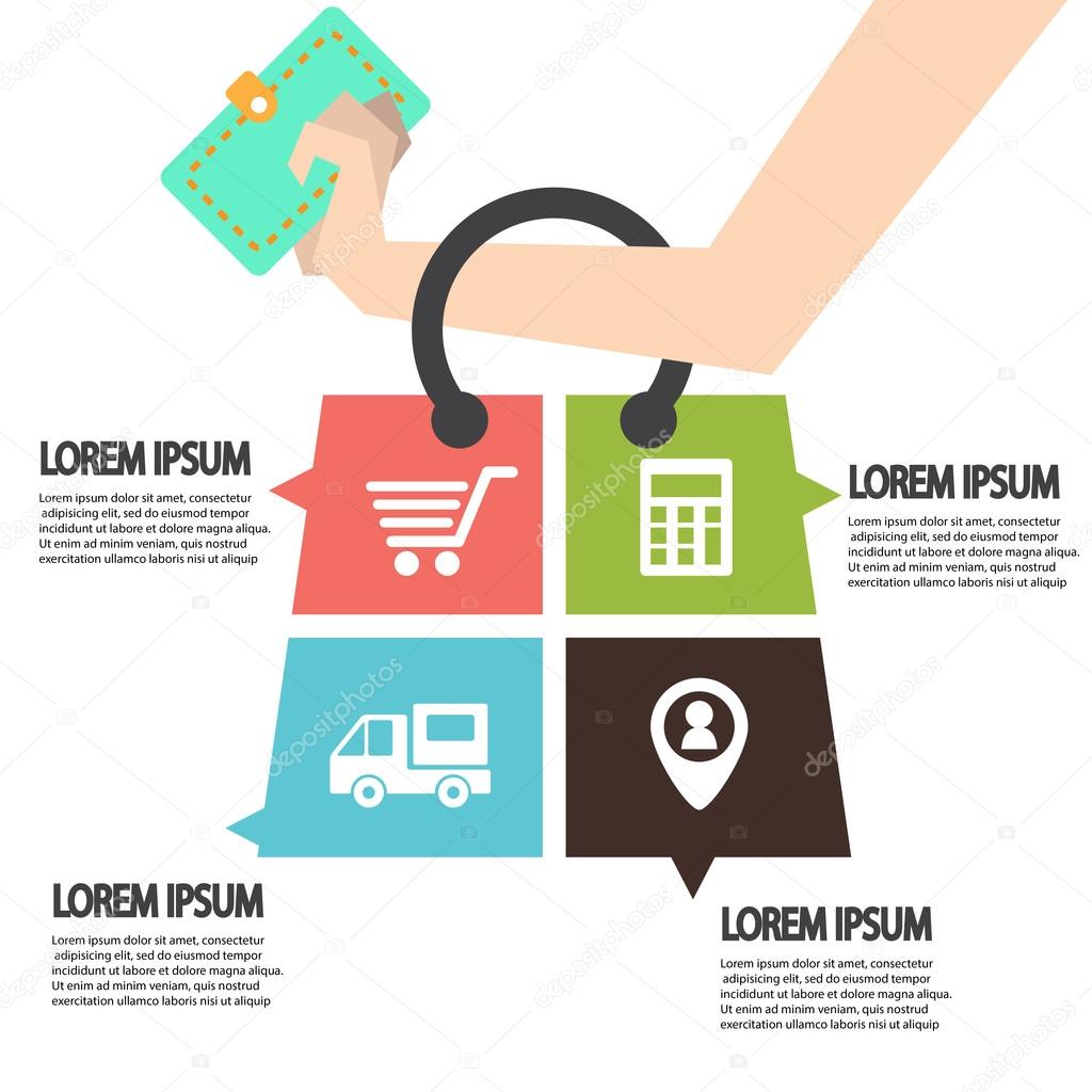 E-commerce infographic Template with bag . Concept add to bag. S