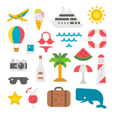 Düz tasarım plaj öğeleri kümesi