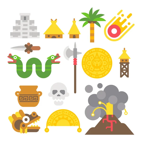 Conjunto de artículos mayas de diseño plano — Vector de stock