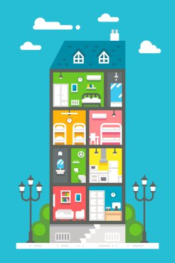 Düz tasarım hostel iç