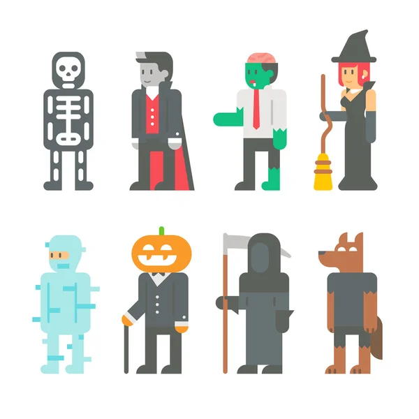 Flat design Halloween people set — Stock Vector