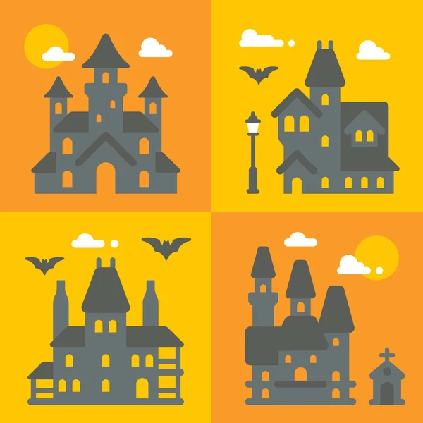 Flat design haunted house set — Stock Vector