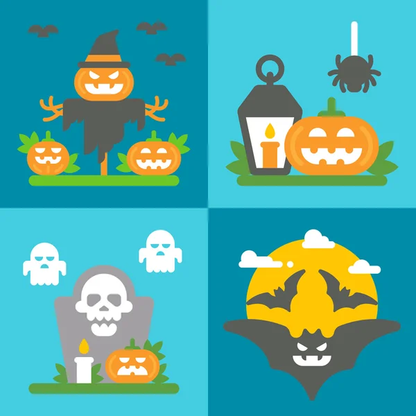 Set décor plat Halloween design — Image vectorielle