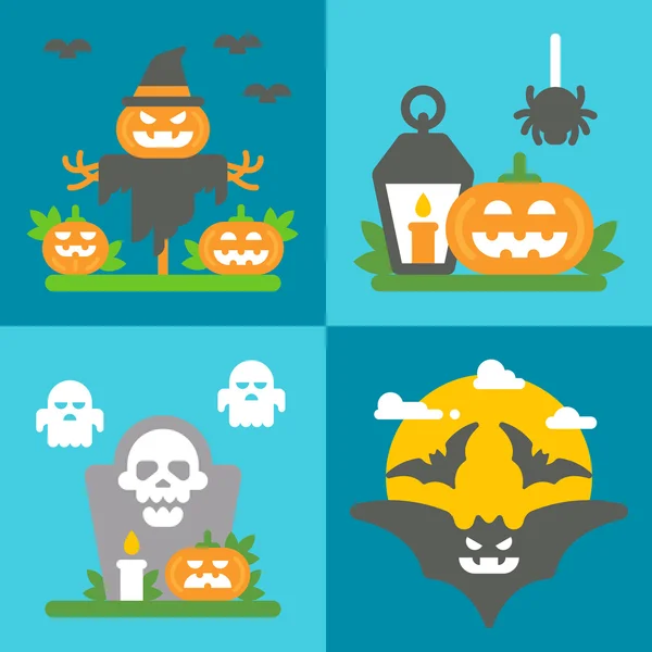 Flat design Halloween decor set — Stock Vector