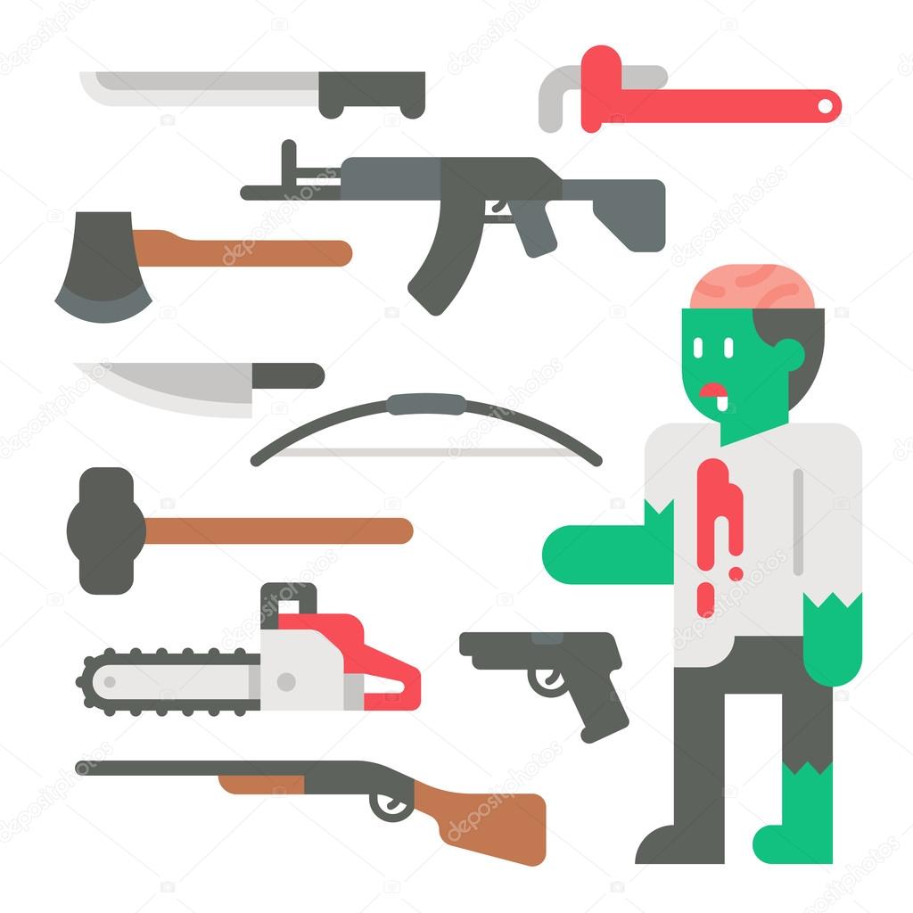 Flat design zombie apocalypse item set