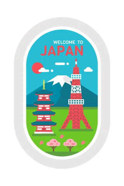 Flat design Japan landmarks — Stock Vector