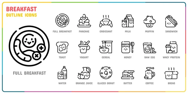 Breakfast Outline Style Icon Set Stock Vector
