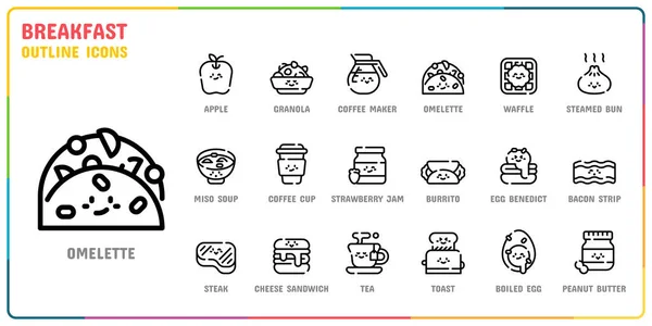 Conjunto Icono Estilo Esquema Desayuno Ilustraciones De Stock Sin Royalties Gratis