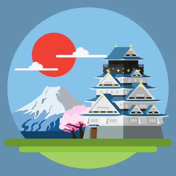 Lapos kivitel táj, Japán — Stock Vector