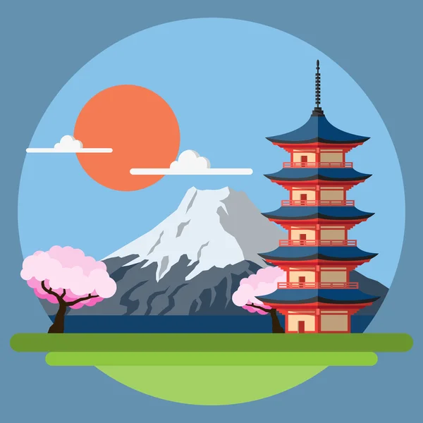 Diseño plano paisaje de Japón — Vector de stock