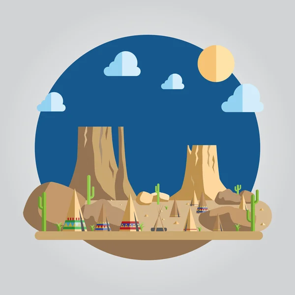 Flat design western desert illustration — Stock Vector