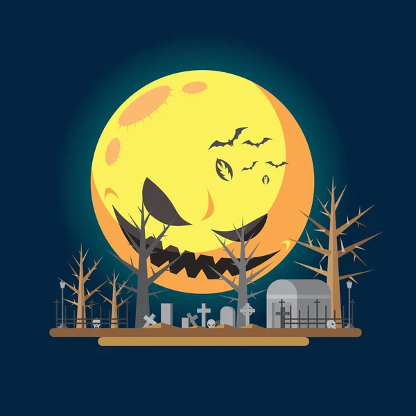 Flat design halloween graveyard illustration — Stock Vector