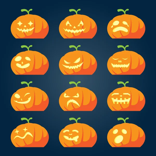 Ensemble de visages de citrouille halloween — Image vectorielle