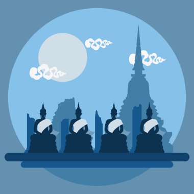 Tayland tapınak düz tasarım peyzaj