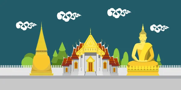 Flache Designlandschaft des thailändischen Tempels — Stockvektor