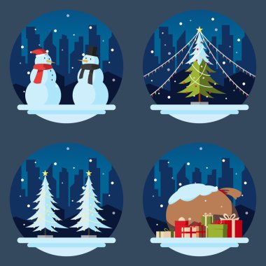 Paketi düz tasarım Noel süslemeleri 