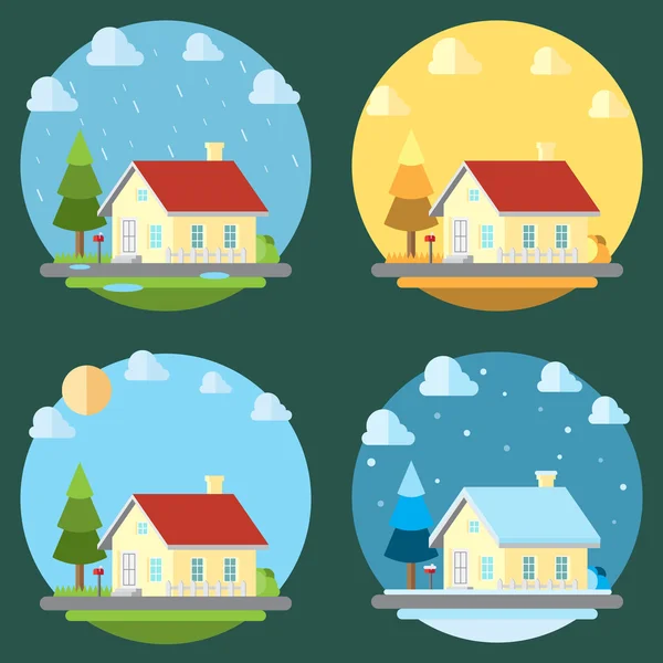 Pack of flat design four seasons illustration vector — Stock Vector