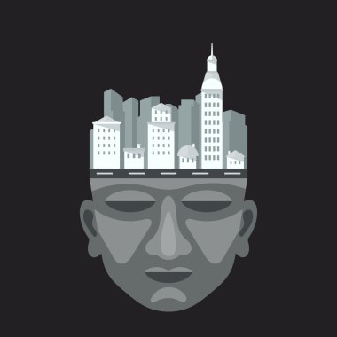 Bir adamın kafasını şehir düz tasarım