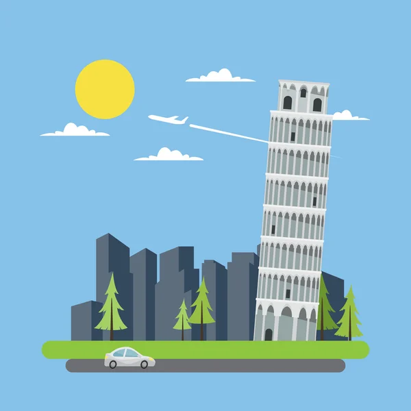 Diseño plano torre inclinada de Pisa — Vector de stock