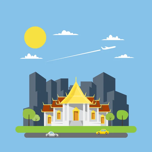 Projeto liso de templo tailandês — Vetor de Stock
