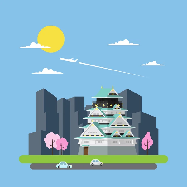 日本の城のフラットなデザイン — ストックベクタ