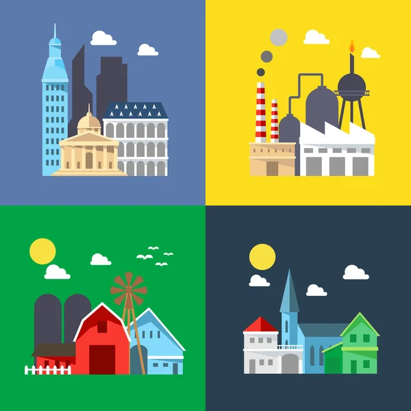 Flat design of cityscape pack — Stock Vector